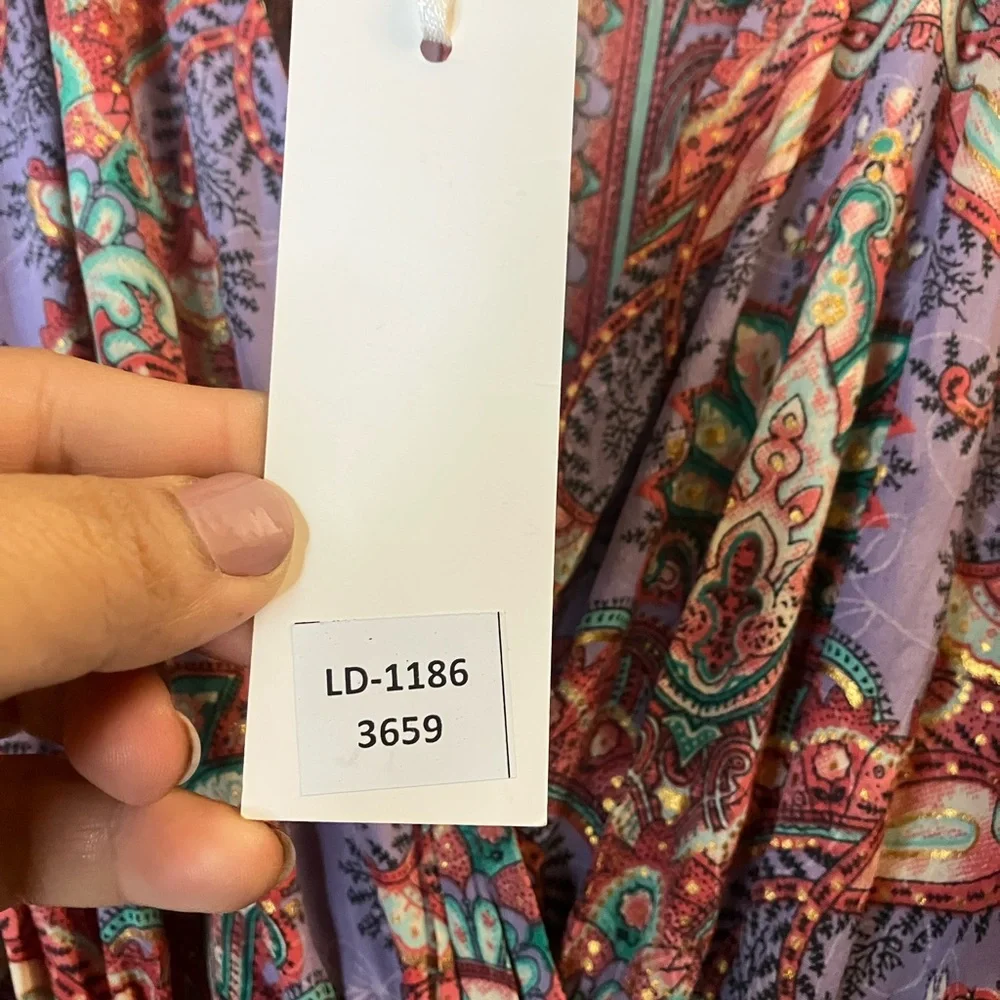 Karma Highway One Size Dolman Blouson Maxi Dress Boho Floral Purple Red Pattern - Picture 7 of 11